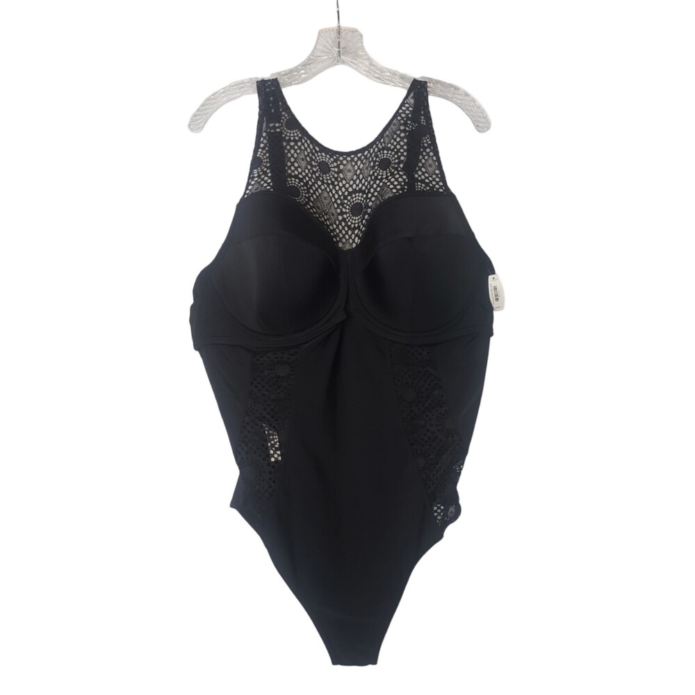 ADORE ME Black One Piece Swimsuit with Crochet Detail Plus Size 44DD NEW